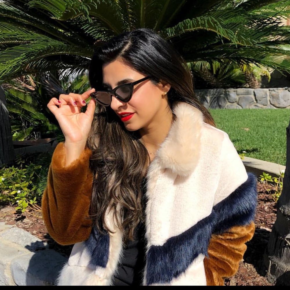 Zara Faux Fur Chevron detail jacket Sz M *Swoon